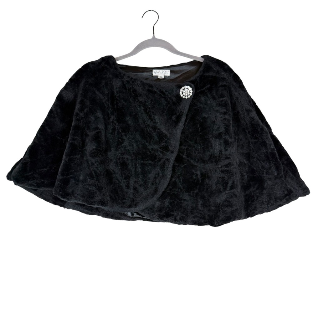 Vintage Black Faux Fur Cape with Brooch